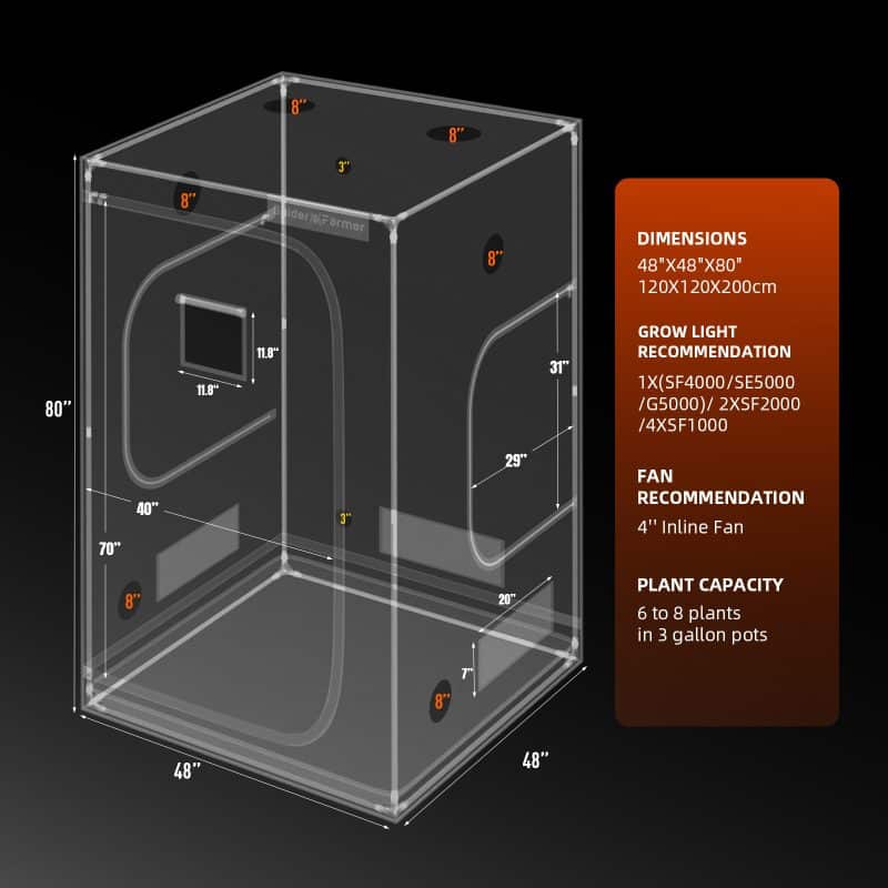 Spider Farmer® 4'x4'x6.5' (120x120x200cm) 1680D High Reflective Indoor Grow Tent