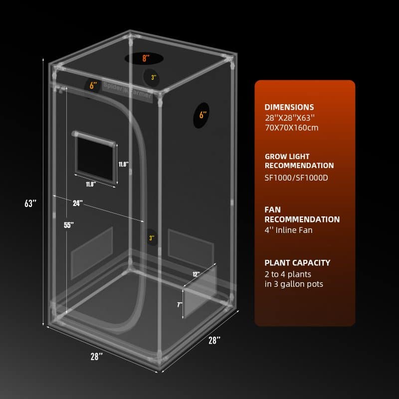 Spider Farmer® 2’x2’x5′ (70x70x160cm) 1680D High Reflective Indoor Grow Tent