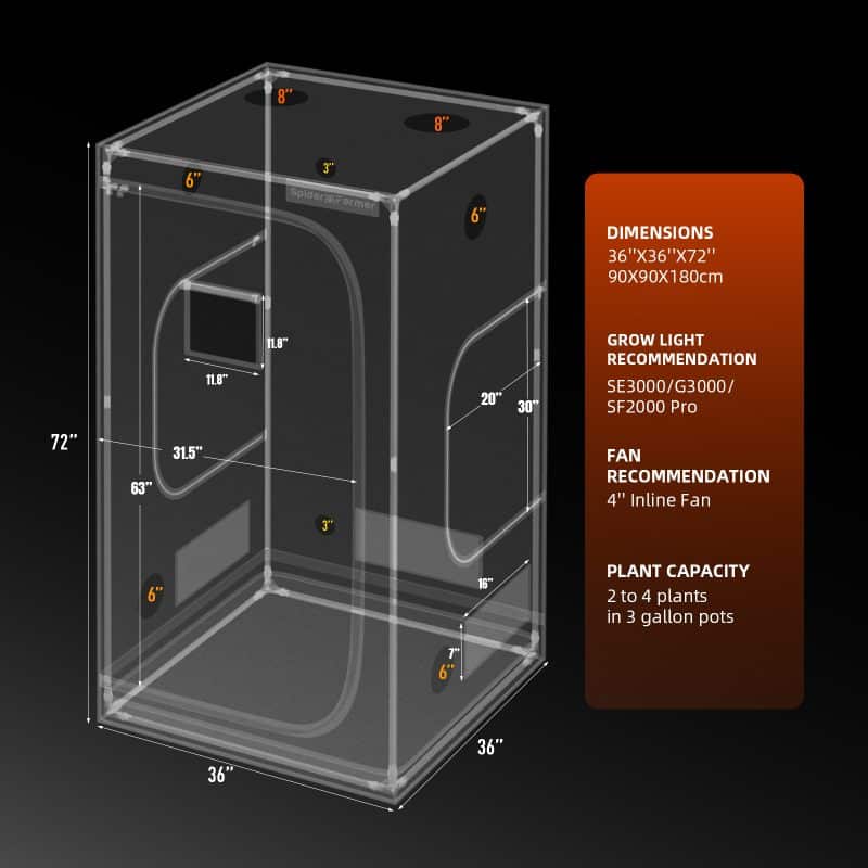 Spider  Farmer® 3'x3'x6' (90x90x180cm) 1680D High Reflective Indoor Grow Tent