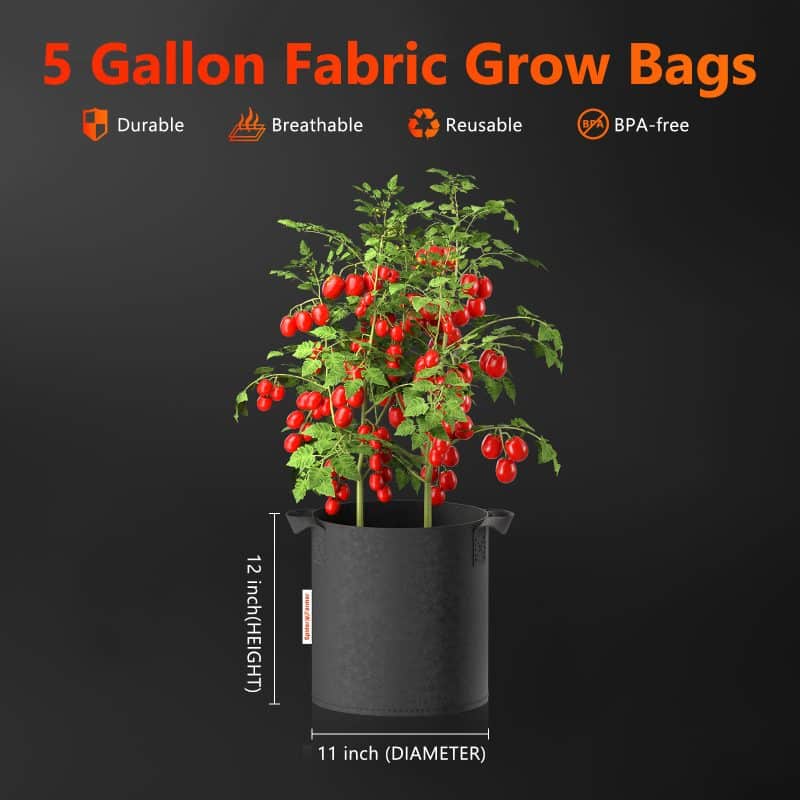 5-pack 5 gallon grow bags Heavy Duty 300G Thickened Nonwoven Plant Fabric Pots with Handles
