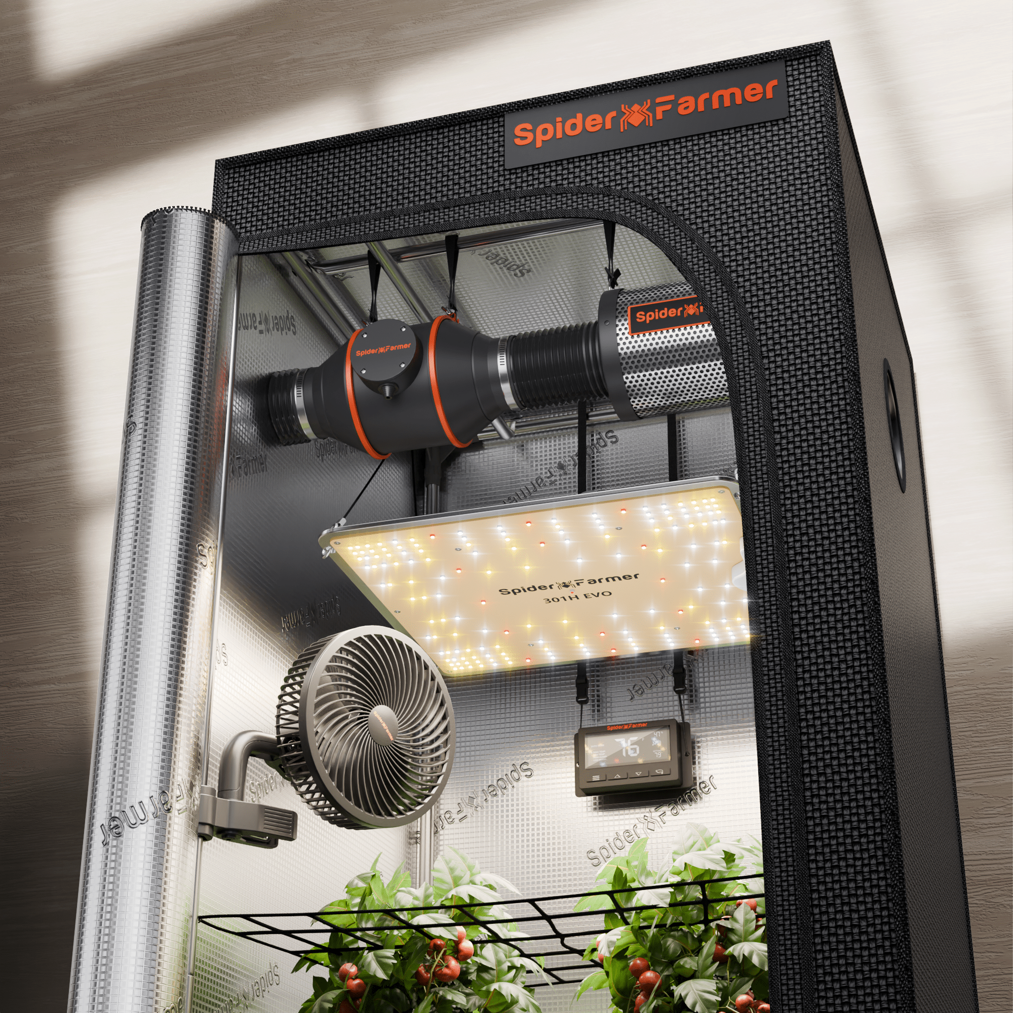 2025 Spider Farmer® 2’x2′ Complete Grow Tent Kit丨SF1000 301H EVO Full Spectrum LED Grow Light丨4” Ventilation System with with Temperature Humidity Controller