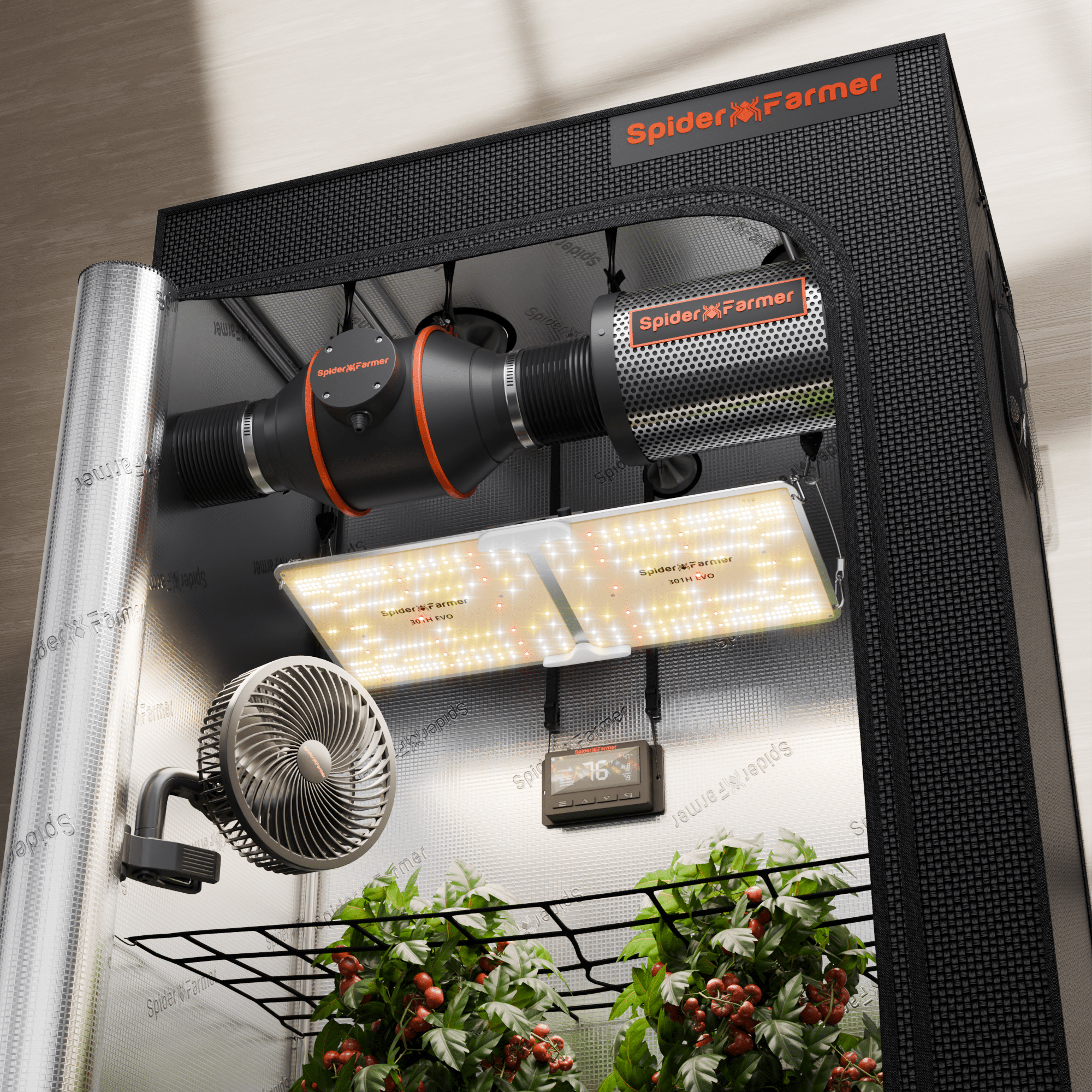 2025 Upgrade Spider Farmer® 2’x4’ Complete Grow Tent Kit丨SF2000 301H EVO Full Spectrum LED Grow Light丨6” Clip Fan丨4” Ventilation System with Temperature and Humidity Controller