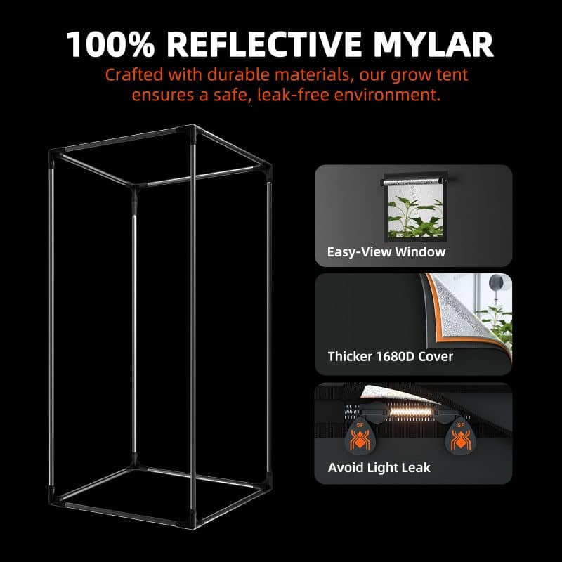 2025 Spider Farmer® 2’x2′ Complete Grow Tent Kit丨SF1000 301H EVO Full Spectrum LED Grow Light丨4” Ventilation System with with Temperature Humidity Controller