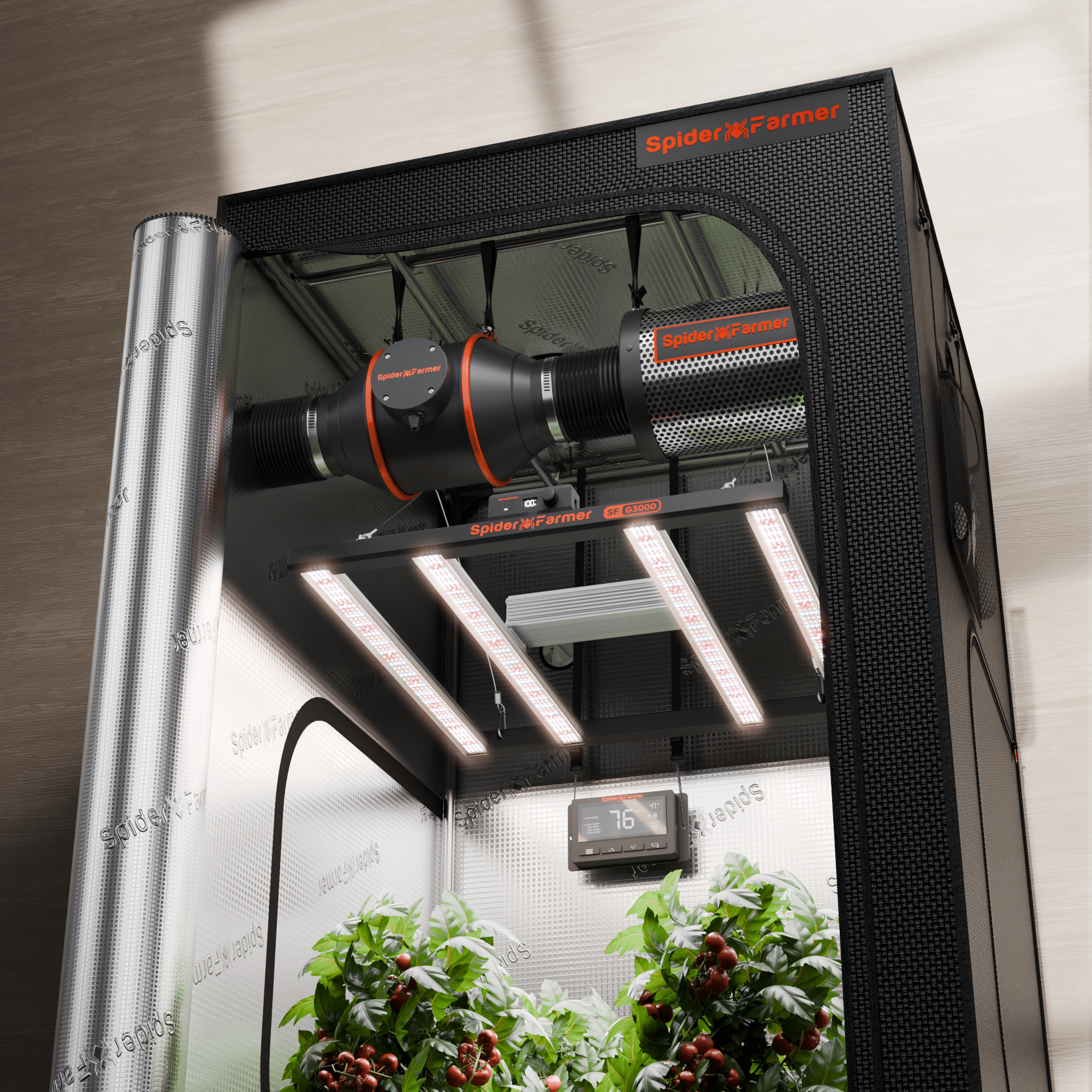 2025 Spider Farmer® 3' X 3' X 6' Complete Grow Tent Kit丨G3000 Full Spectrum LED Grow Light丨4” Ventilation System with Temperature Humidity Controller