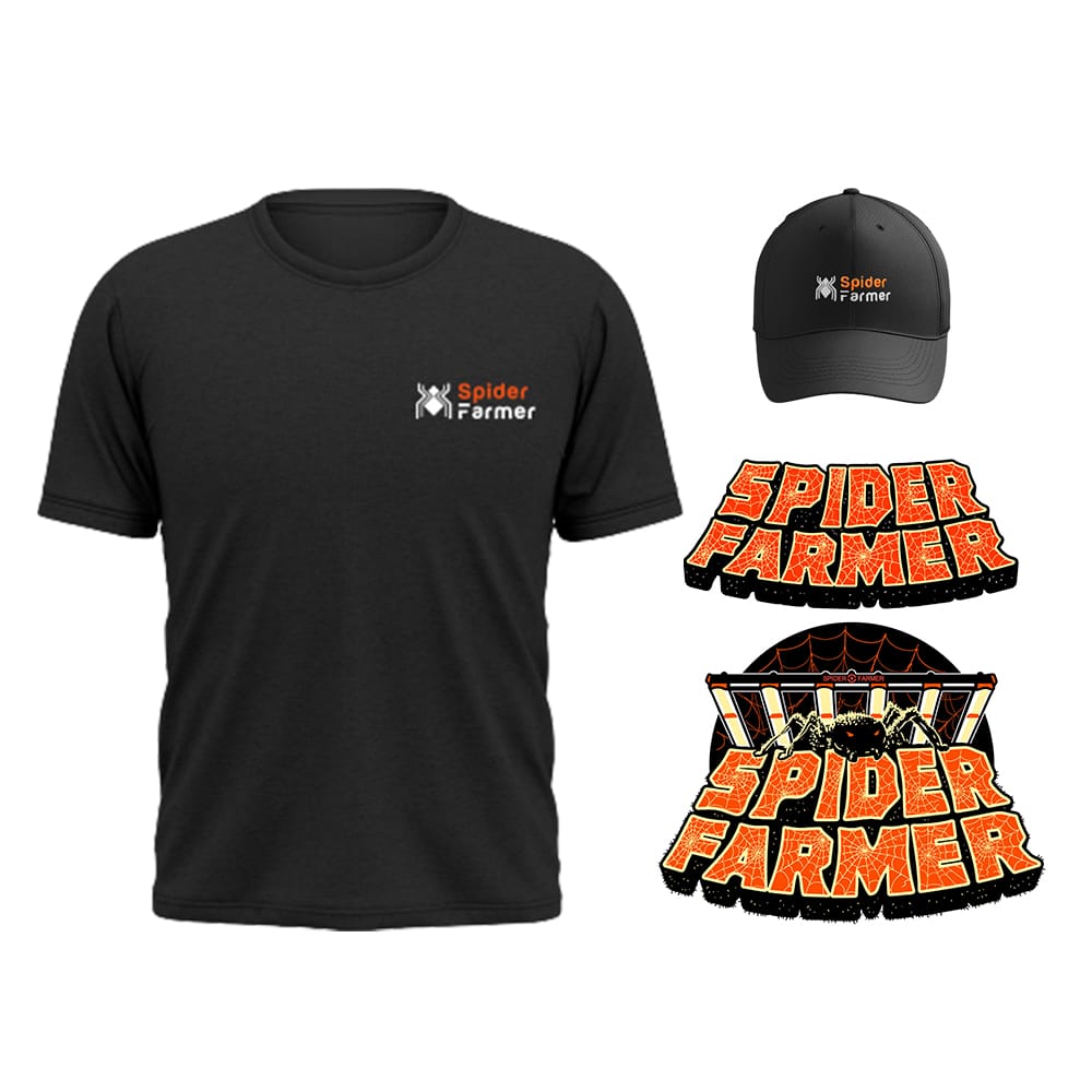 Spider-Farmer-T-Shirt-Hat-and-Stiker