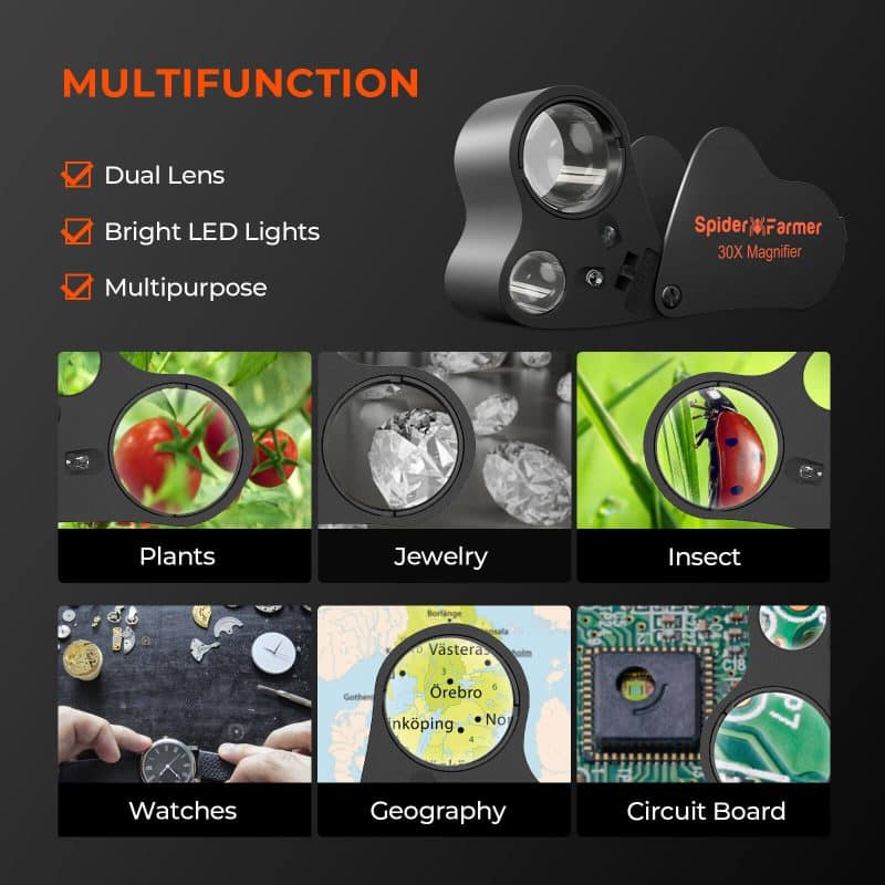 Spider Farmer® 30X-60X Jewelers Loop Magnifier With LED Light