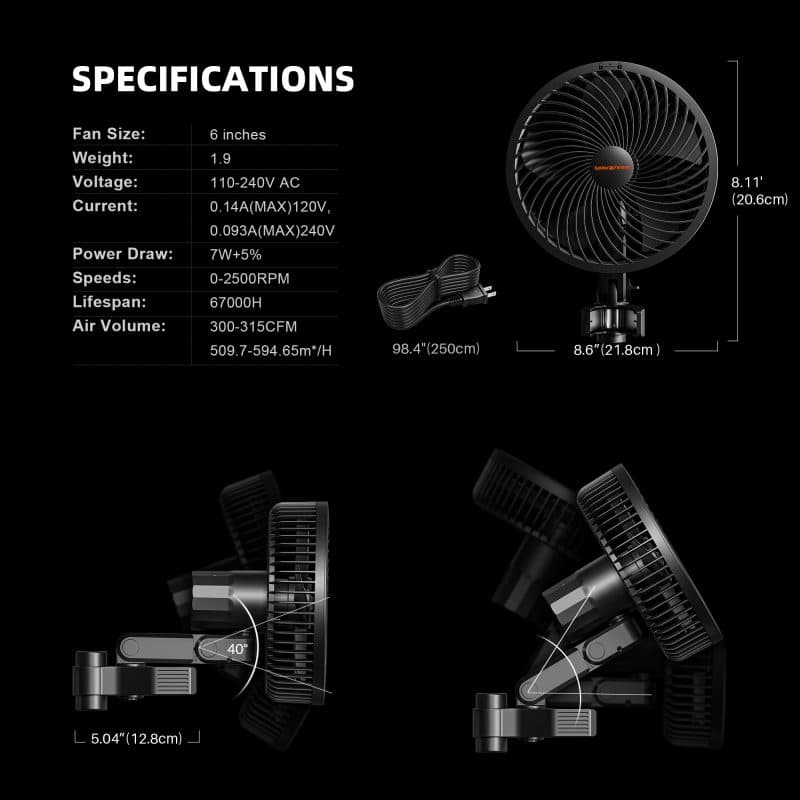 2025 New Version Spider Farmer® 6-inch Clip Fan for Grow Tents