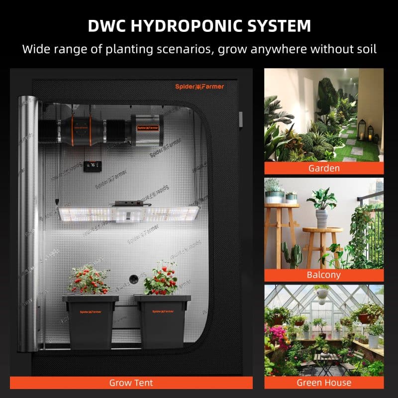 Spider Farmer DWC Hydroponics Grow System with Top Drip Kit 7 Gallon Deep Water Culture 4 Buckets