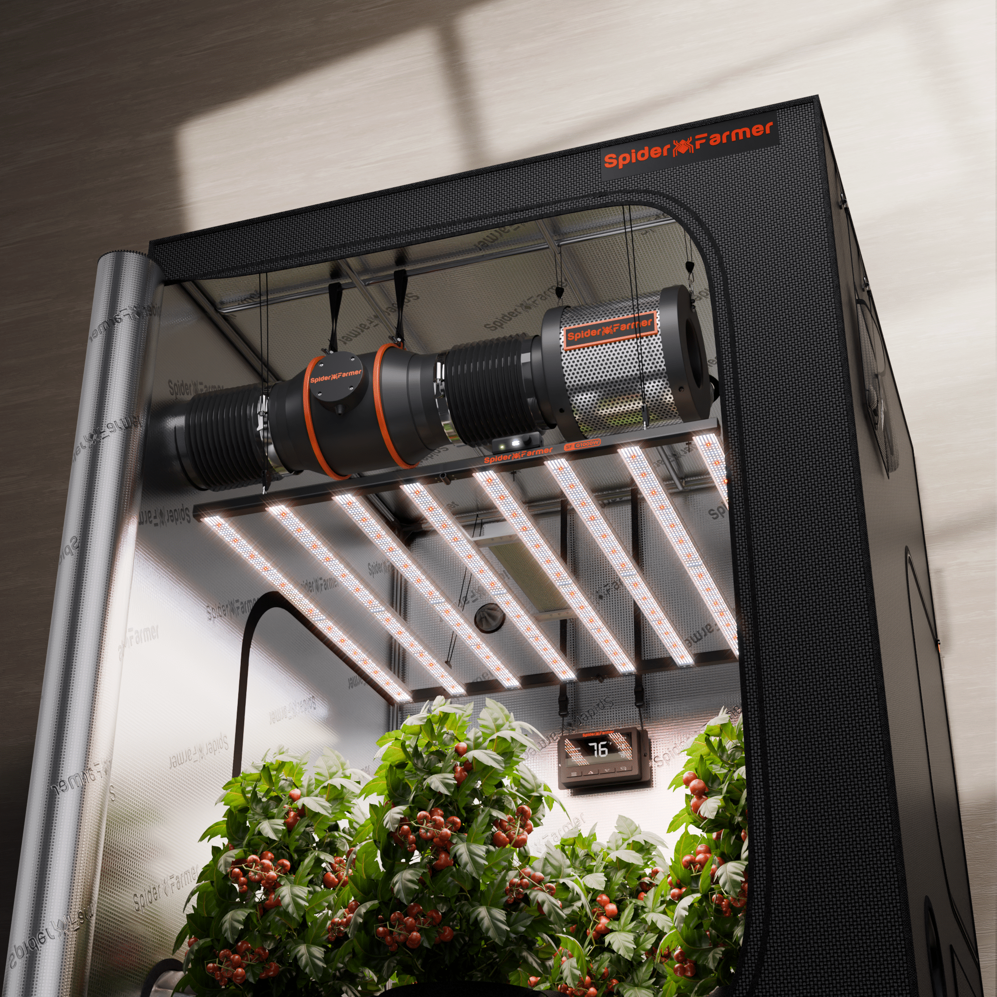 2025 Spider Farmer® 5’x5’X6.5′ Complete Grow Tent Kit丨Newest Version G1000W Full Spectrum LED Grow Light丨6” Ventilation System with Humidity and Temperature Controller