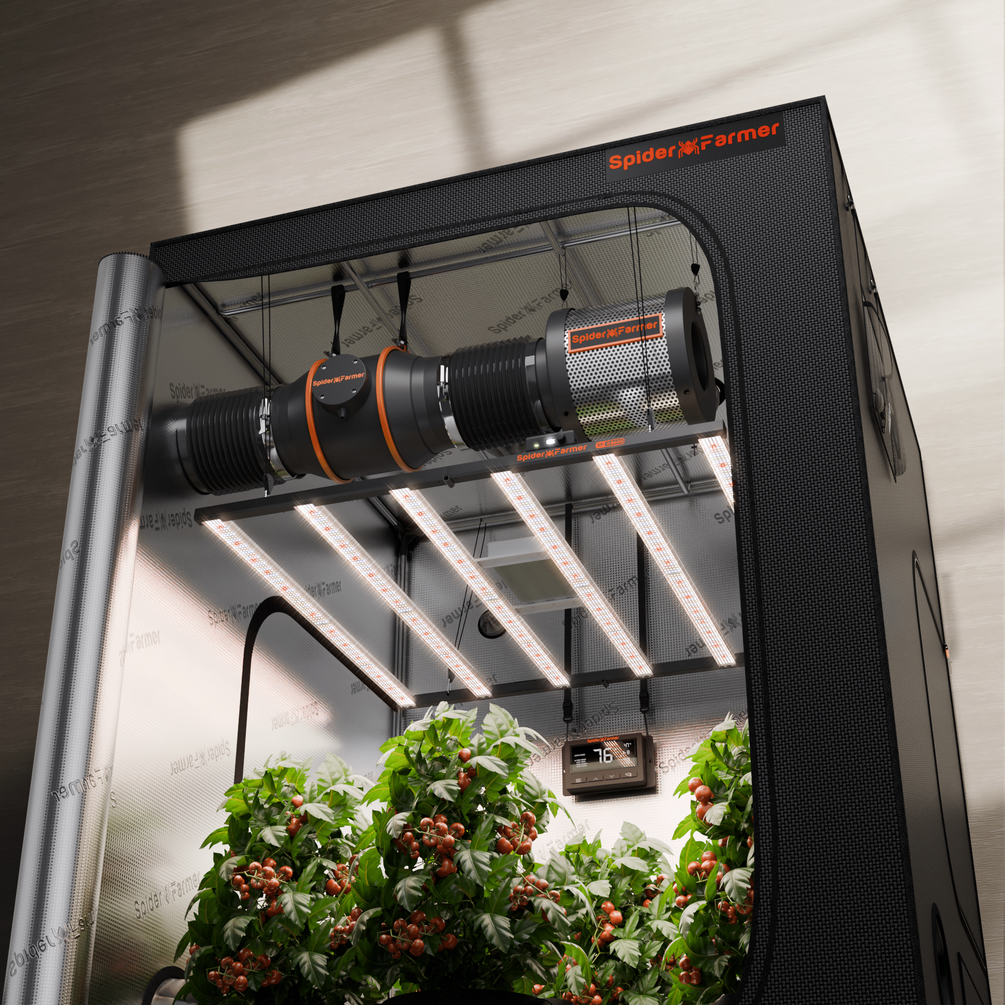 2025 Spider Farmer® 5’x5’X6.5′ Complete Grow Tent Kit丨Newest Version G8600 Full Spectrum LED Grow Light丨6” Ventilation System with Humidity and Temperature Controller
