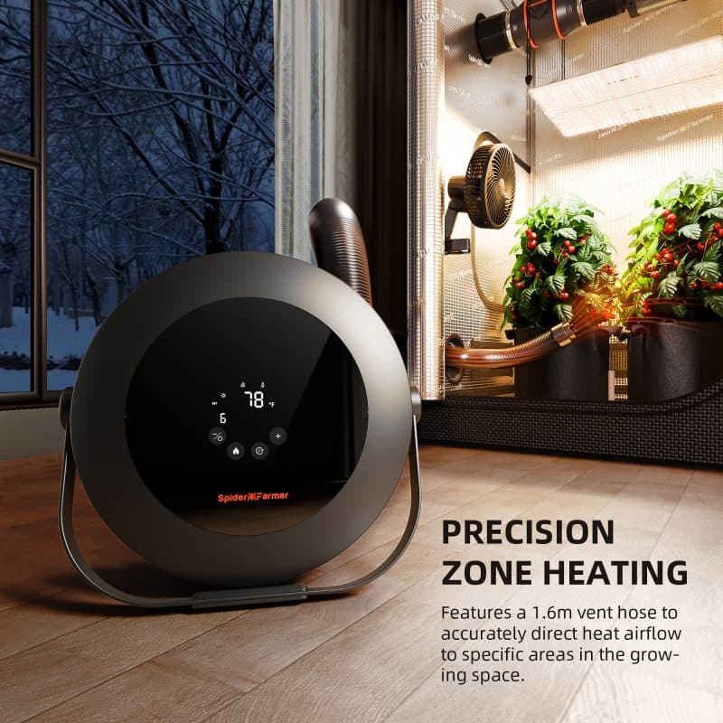2025 Spider Farmer 530W Indoor Space Heater with Temp, Day/Night Sensors – 4 Modes & 24H Timer